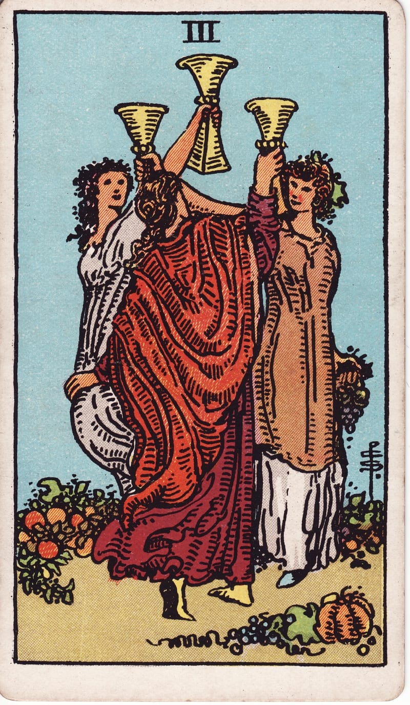 Three of Cups, a Minor Arcana card in the Rider-Waite-Smith tarot deck