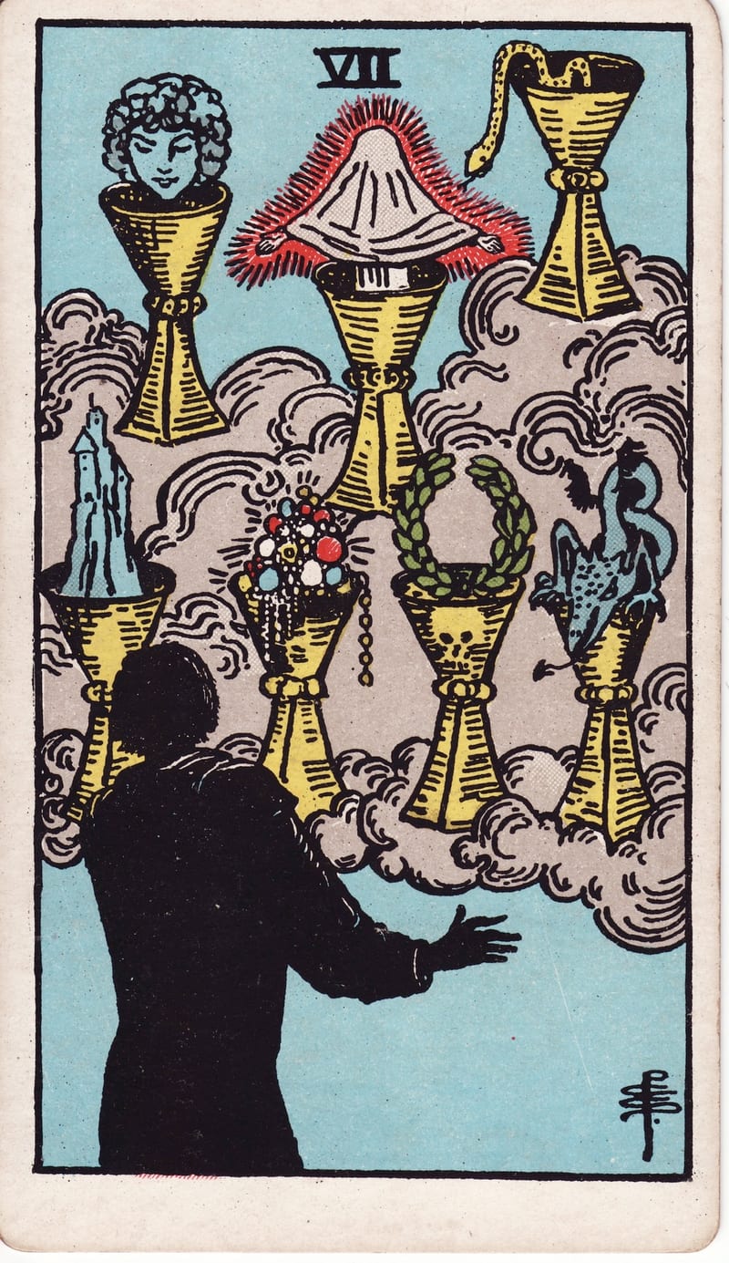 Seven of Cups, a Minor Arcana card in the Rider-Waite-Smith tarot deck