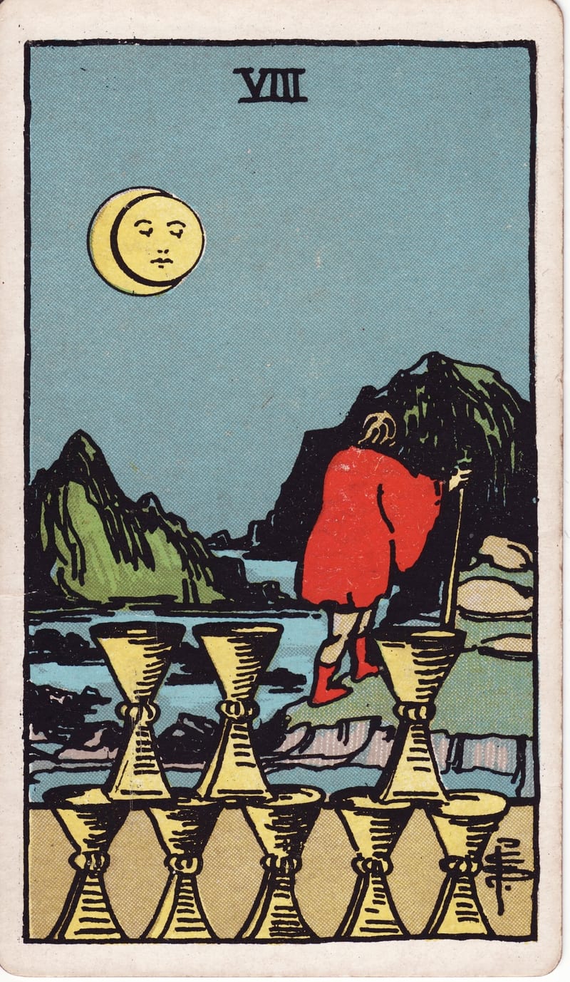 Eight of Cups, a Minor Arcana card in the Rider-Waite-Smith tarot deck
