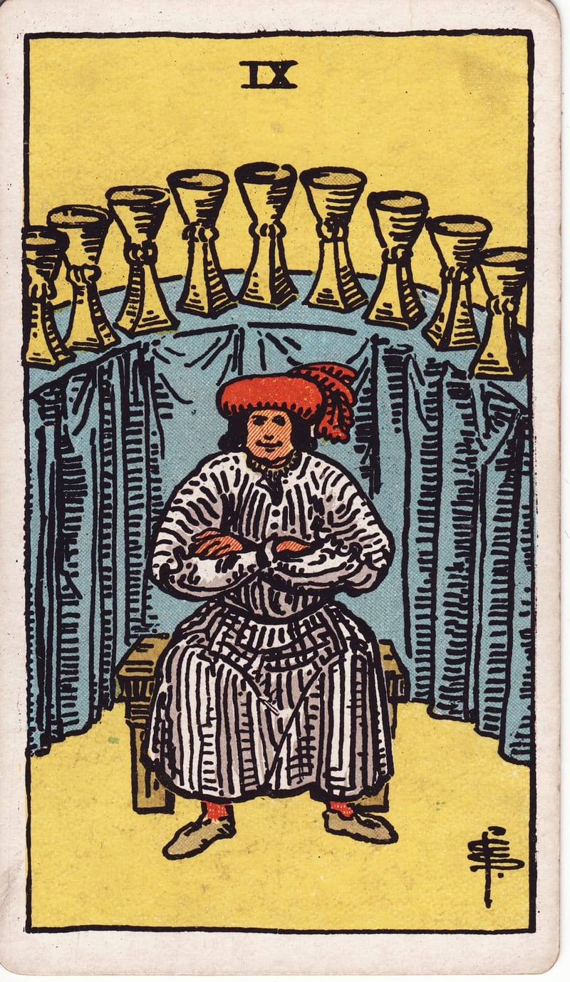 Nine of Cups, a Minor Arcana card in the Rider-Waite-Smith tarot deck
