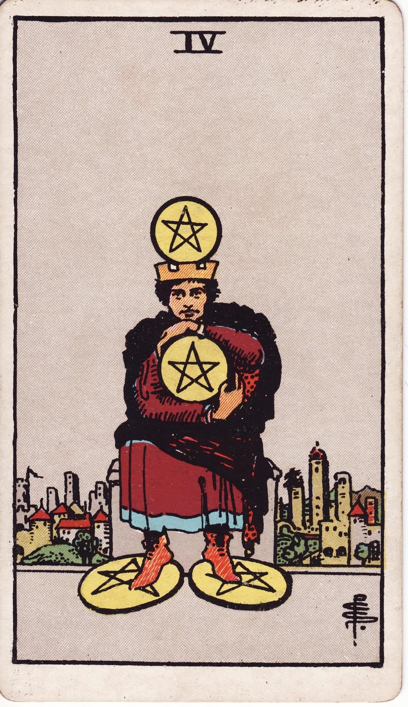 Four of Pentacles, a Minor Arcana card in the Rider-Waite-Smith tarot deck