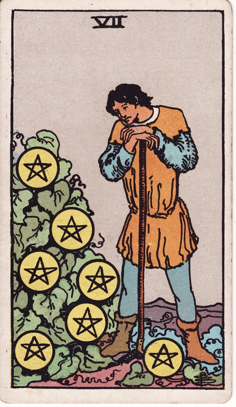 Seven of Pentacles, a Minor Arcana card in the Rider-Waite-Smith tarot deck
