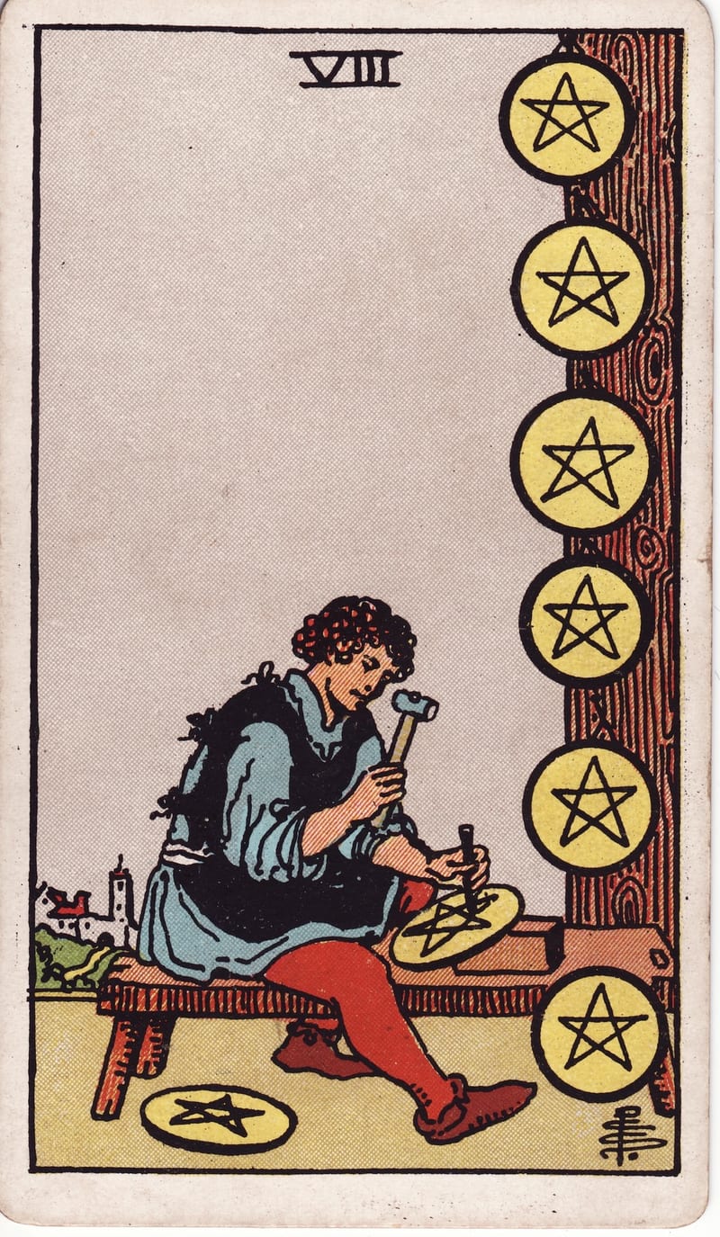 Eight of Pentacles, a Minor Arcana card in the Rider-Waite-Smith tarot deck