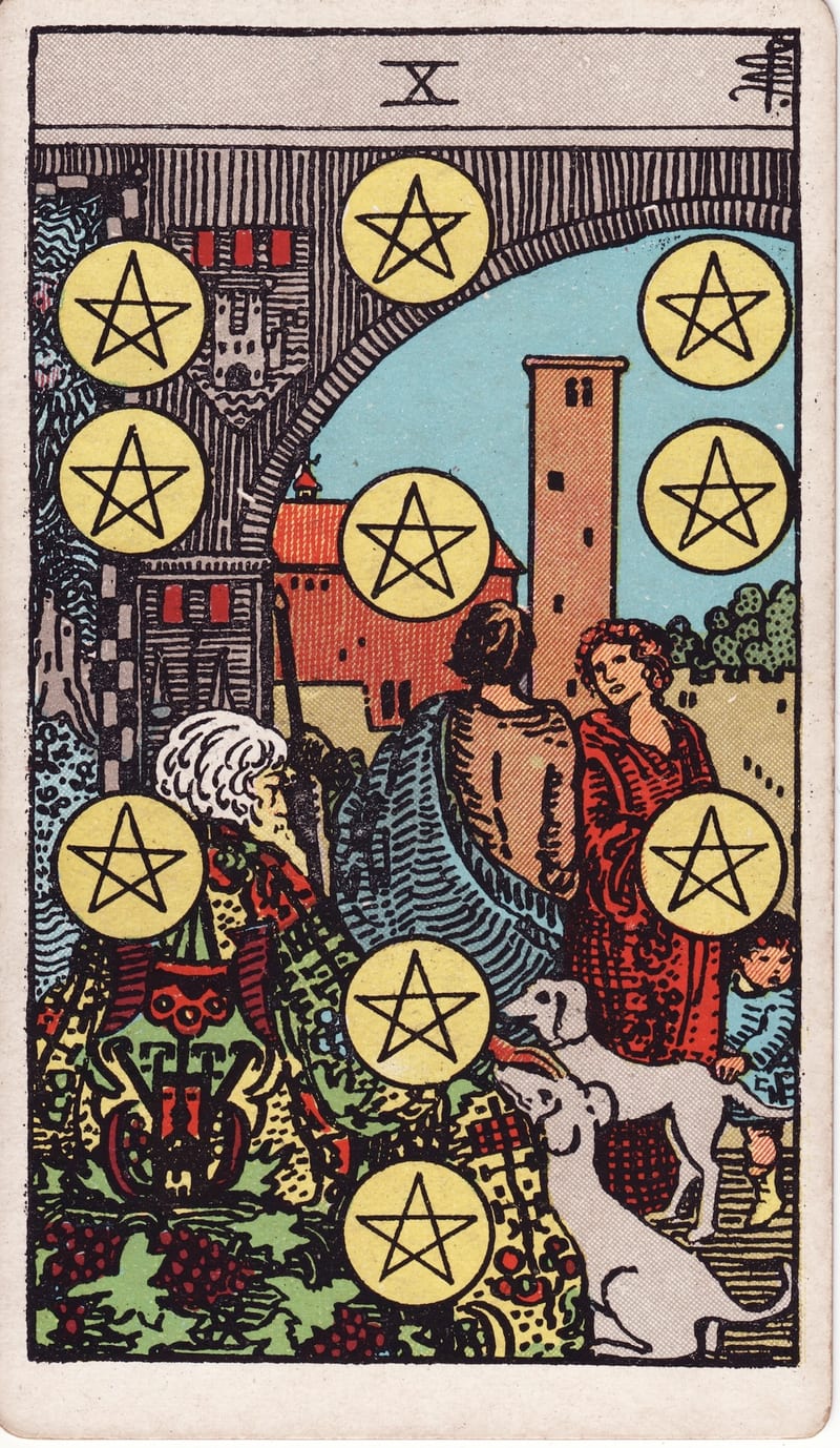 Ten of Pentacles, a Minor Arcana card in the Rider-Waite-Smith tarot deck