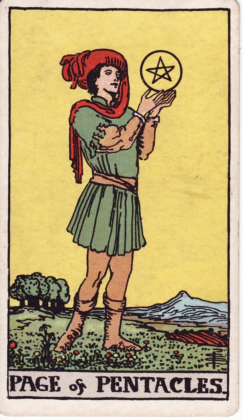 Page of Pentacles, a Minor Arcana card in the Rider-Waite-Smith tarot deck