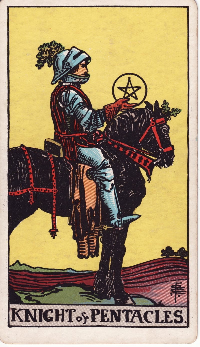 Knight of Pentacles, a Minor Arcana card in the Rider-Waite-Smith tarot deck