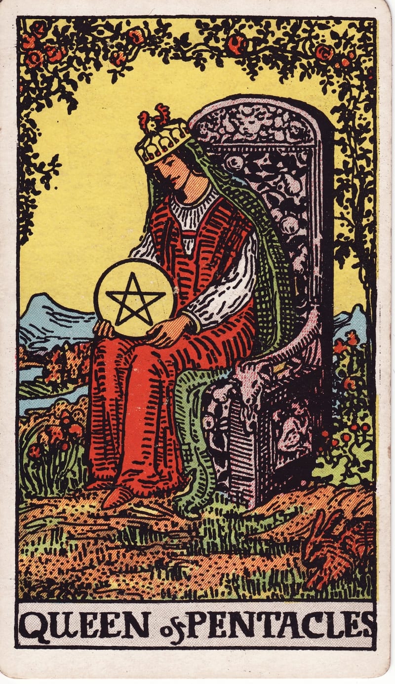 Queen of Pentacles, a Minor Arcana card in the Rider-Waite-Smith tarot deck