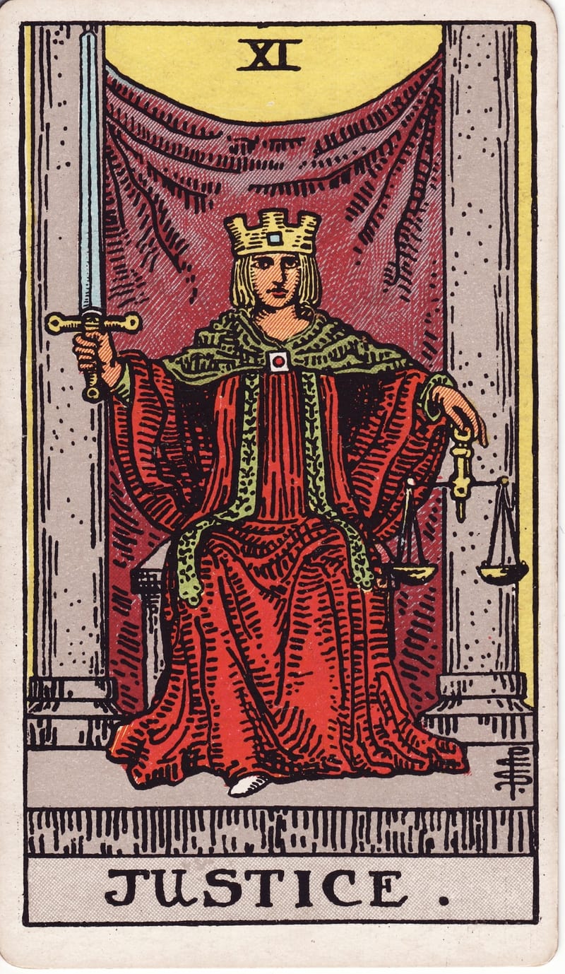 Justice, card XI of the Major Arcana in the Rider-Waite-Smith tarot deck