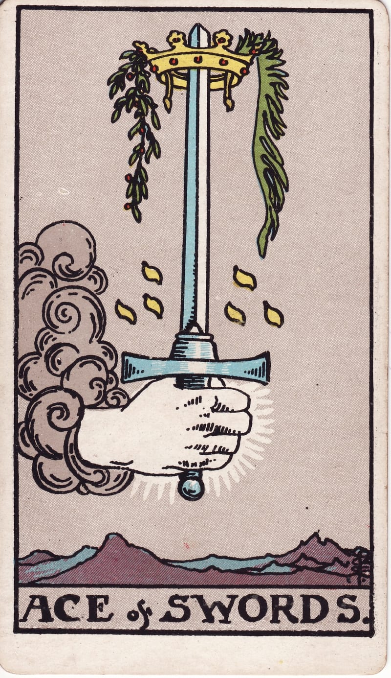 Ace of Swords, a Minor Arcana card in the Rider-Waite-Smith tarot deck