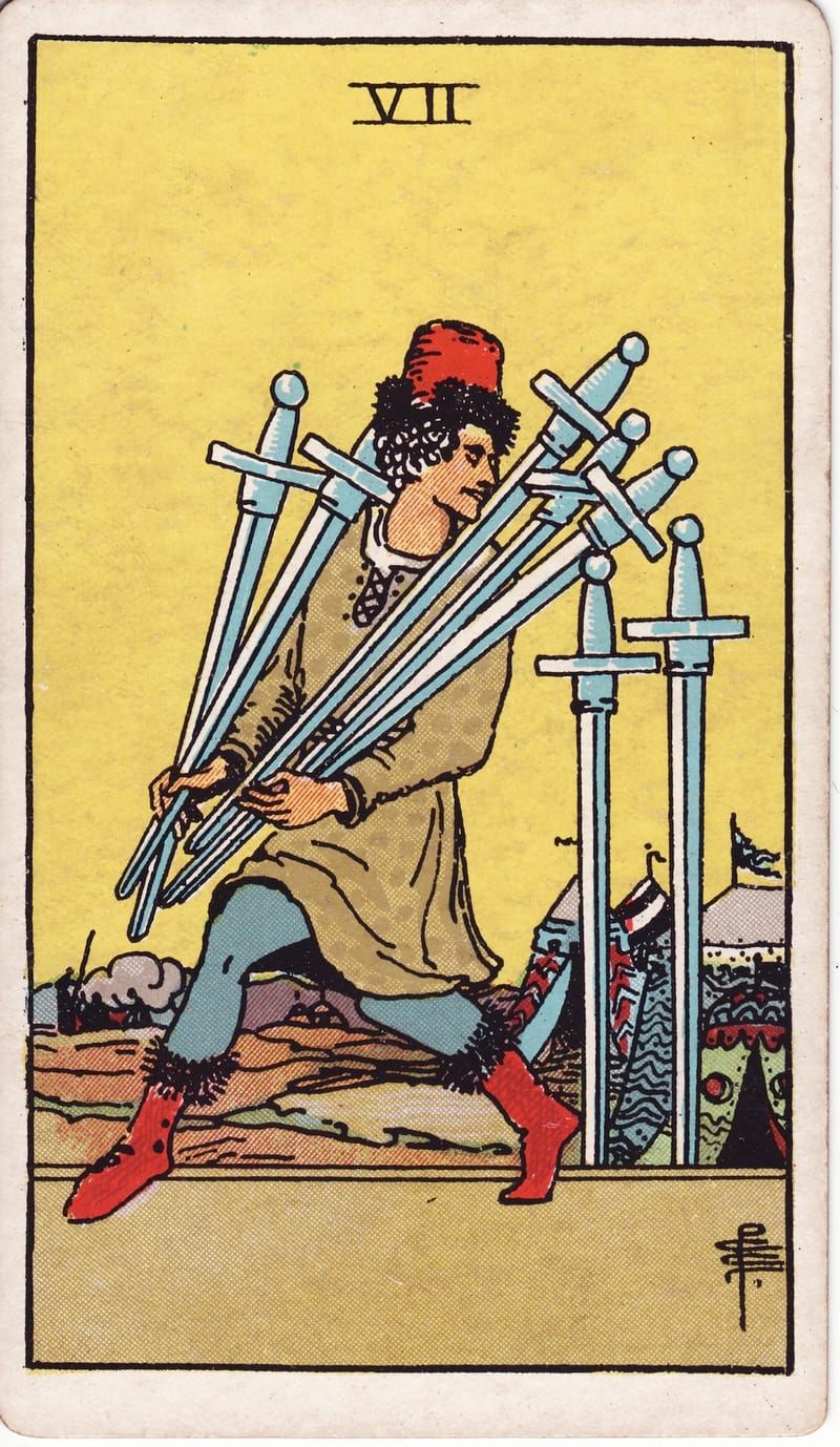 Seven of Swords, a Minor Arcana card in the Rider-Waite-Smith tarot deck