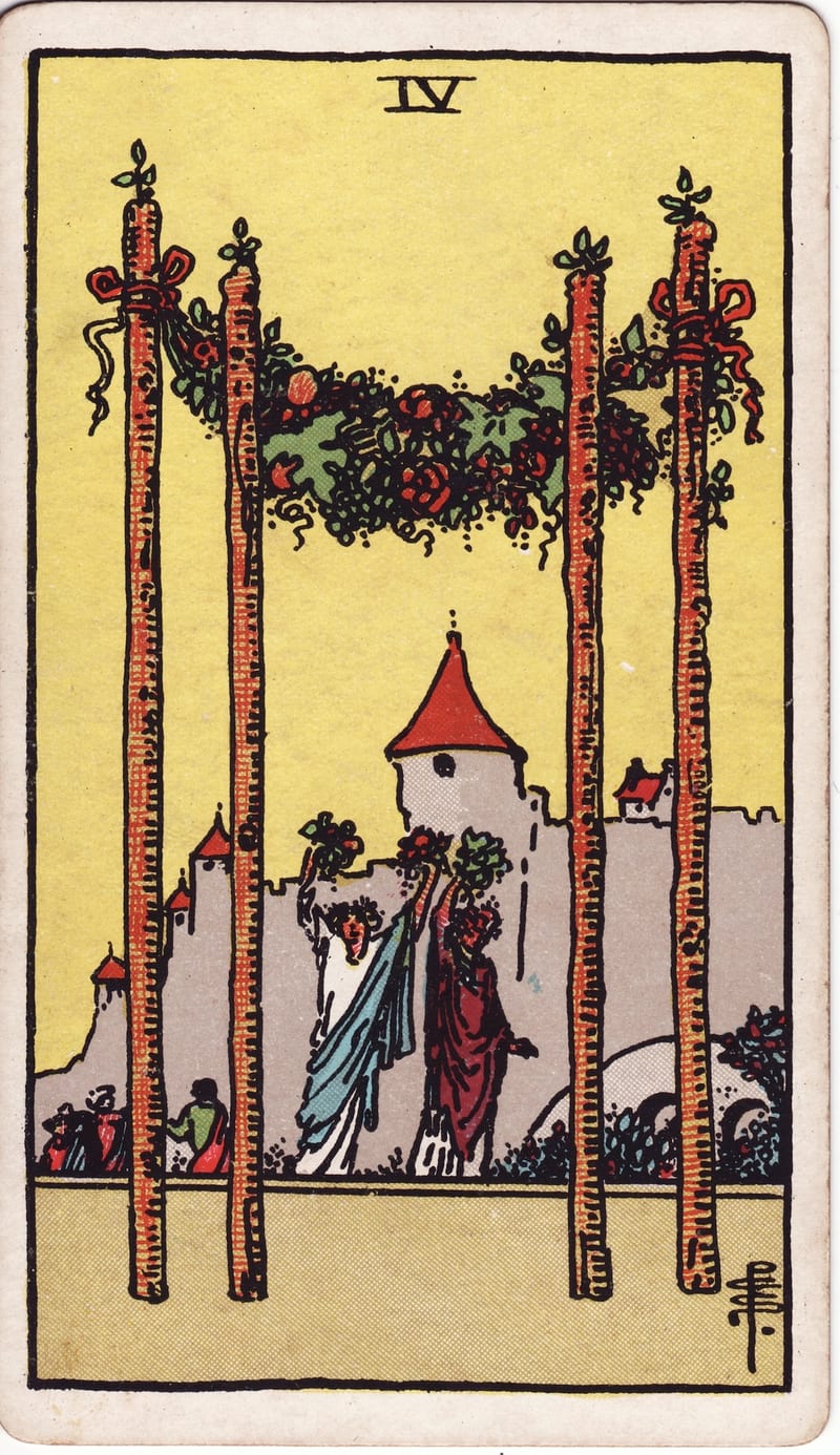 Four of Wands, a Minor Arcana card in the Rider-Waite-Smith tarot deck